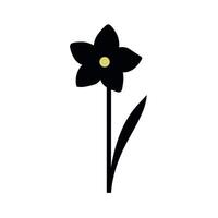 Beautiful black flower design with yellow center and green leaves on a soft background vector