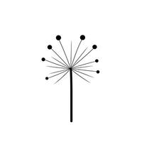 Black silhouette of a dandelion with seeds blowing in the wind against a white background vector