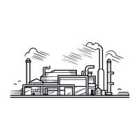 Industrial complex with smokestacks and supporting structures against a cloudy sky vector
