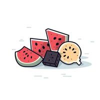 Colorful slices of watermelon and a yellow fruit on a white background vector
