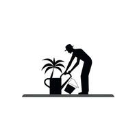 Gardener watering a plant with a watering can in a minimalistic design vector