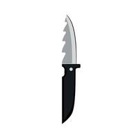 Sharp kitchen knife with a serrated edge and a black handle suitable for slicing various foods vector