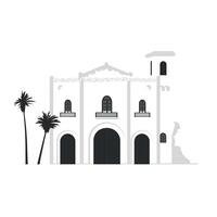 Historic architecture featuring a building with palm trees in a sunny location vector