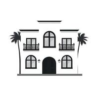 Elegant white building with large windows and palm trees in a tropical setting vector