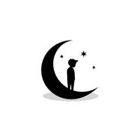 Child standing on a crescent moon gazing at stars in a whimsical night sky vector