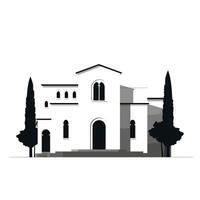 Elegant white building with cypress trees in front during clear daylight vector