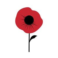 Bright red poppy flower with a black center and green stem against a white background vector