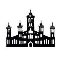 Silhouette of a grand castle with towers and arches against a plain background vector