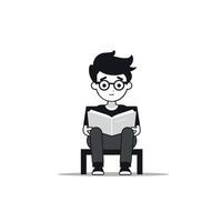 Young boy reading a book while sitting on a chair in a minimalist setting indoors vector