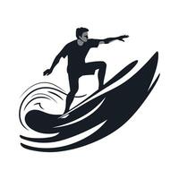 Surfer riding a large wave in a dynamic ocean environment vector