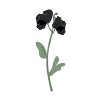Black flower with green leaves on a light background in a minimalist style vector
