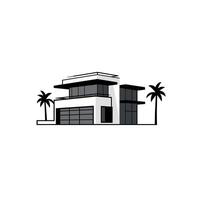 Modern architectural design of a residential house surrounded by palm trees vector