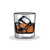 Glass of whiskey with ice cubes on a light background in a modern style vector
