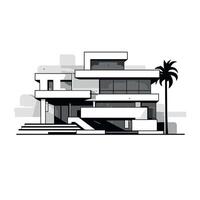 Modern architectural design featuring a minimalist house located in a sunny environment vector