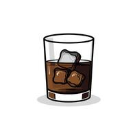 Glass of whiskey with ice cubes in a simple container on a white background vector