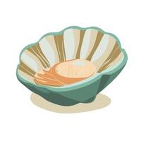Elegant seafood dish served in a decorative shell-shaped bowl with a soft egg vector
