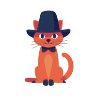 Cat dressed in a top hat and bow tie sitting elegantly in a playful pose vector