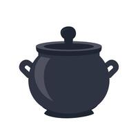 Black cooking pot with lid on a plain background showcasing kitchenware utility vector