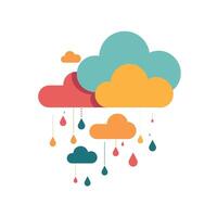 Colorful clouds with rain drops create a cheerful atmosphere in a digital illustration vector