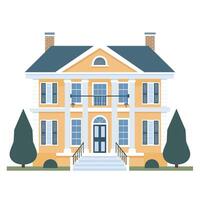 Elegant two-story house with classic architecture and symmetrical design in a serene setting vector