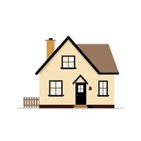 Modern single-story house design with a fence and chimney in a minimalist style vector