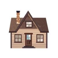 Charming wooden cottage with a chimney and inviting door in a peaceful setting vector