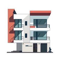 Modern architectural design of a two-story house with large windows and balconies vector