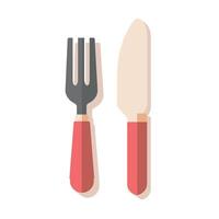 Fork and knife set with red handles displayed on a white background for dining preparation vector