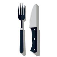 Fork and knife set placed side by side on a clean white background showcasing dining utensils vector