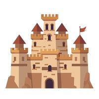 Large medieval castle with towers and flags under a clear sky vector