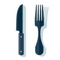 Two kitchen utensils featuring a knife and fork on a clean white background vector