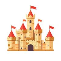 Colorful castle with red flags and distinct turrets on a plain background vector