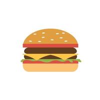Cheeseburger with layers of meat, cheese, and fresh toppings on a white background vector