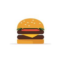 Delicious cheeseburger featuring layers of fresh ingredients on a simple background vector