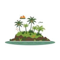 Tropical island with palm trees and sunset over tranquil water vector