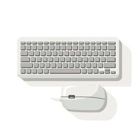 Light-colored keyboard and mouse setup on a minimalistic desk vector