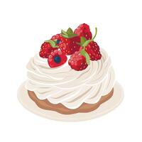 Delicious creamy dessert topped with fresh berries on a simple plate vector