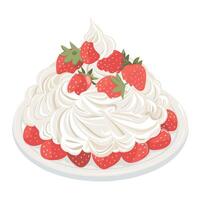 Fresh strawberries topped with whipped cream on a decorative plate ready for dessert vector