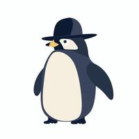 Penguin wearing a hat stands proudly in a whimsical cartoon style vector