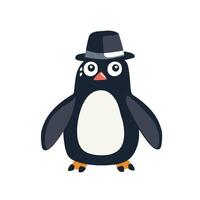 Penguin in a stylish hat showcases playful charm and whimsy in fun design vector