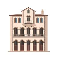 Elegant architecture of a three-story building with arches and detailed balconies vector