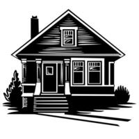 Charming black and white illustration of a classic house design with detailed architecture vector