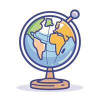 Colorful globe displayed on a wooden stand showcasing continents and oceans in a classroom setting vector