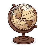 Vintage globe illustrating continents with a wooden stand in a simple design vector