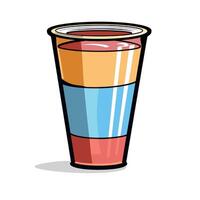 Colorful layered drink in a clear cup served on a table vector
