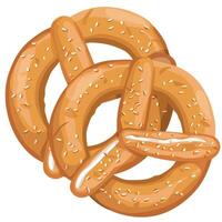 Delicious twisted pretzels with sesame seeds on a white background vector