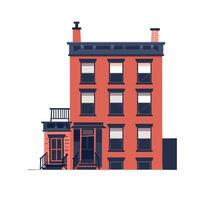 Urban red brick building with multiple windows and stylish architecture in a city setting vector