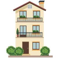 Modern three-story house with balconies and greenery in a tranquil neighborhood vector