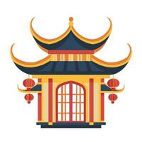 Traditional Asian temple with ornate roof and lanterns in a stylized design vector