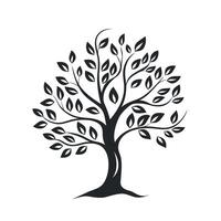 Elegant black silhouette of a tree with detailed branches and leaves on a simple background vector